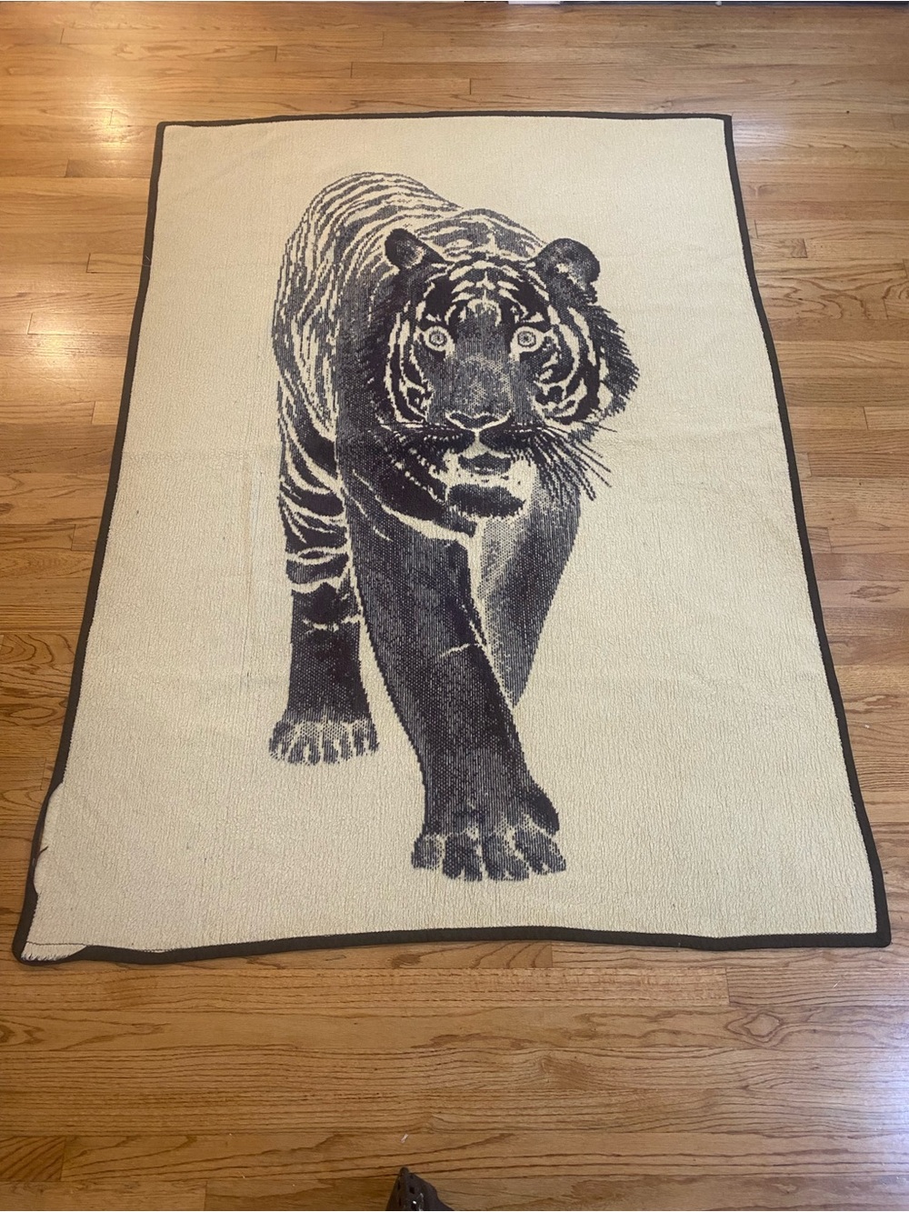 Vintage Tiger Blanket 56x76 Brown Cream Reversible San Marcos-Style